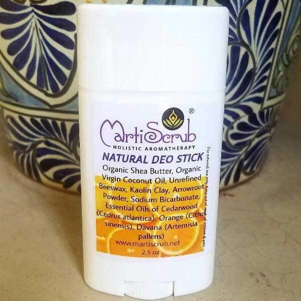 Natural deodorant stick with organic ingredients, featuring citrus scent and eco-friendly packaging.